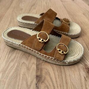 Tory Burch Espadrille Sandals Leather Tan Preppy Size 7.5